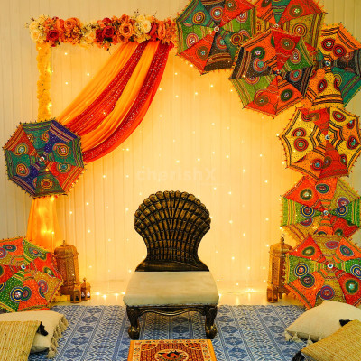 Colourfull Umbrella Haldi and Mehendi Decoration at Home Profile Picture
