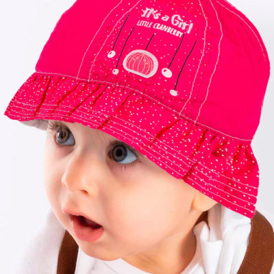 Infant Bucket Hat, It's A Girl Cranberry Cotton Printed Babies Hat, Infant Pink Hat, 0-18 Month Profile Picture