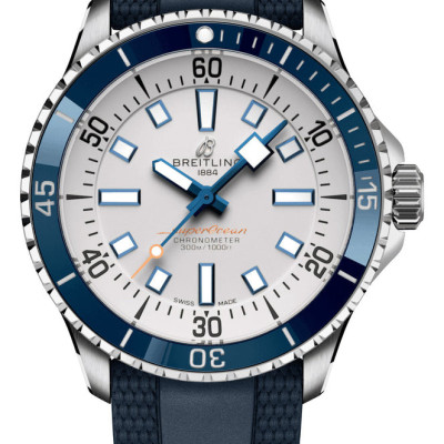 Breitling Superocean Automatic Chronometer Stainless Steel Silver Dial Blue Rubber Strap Divers Mens Profile Picture