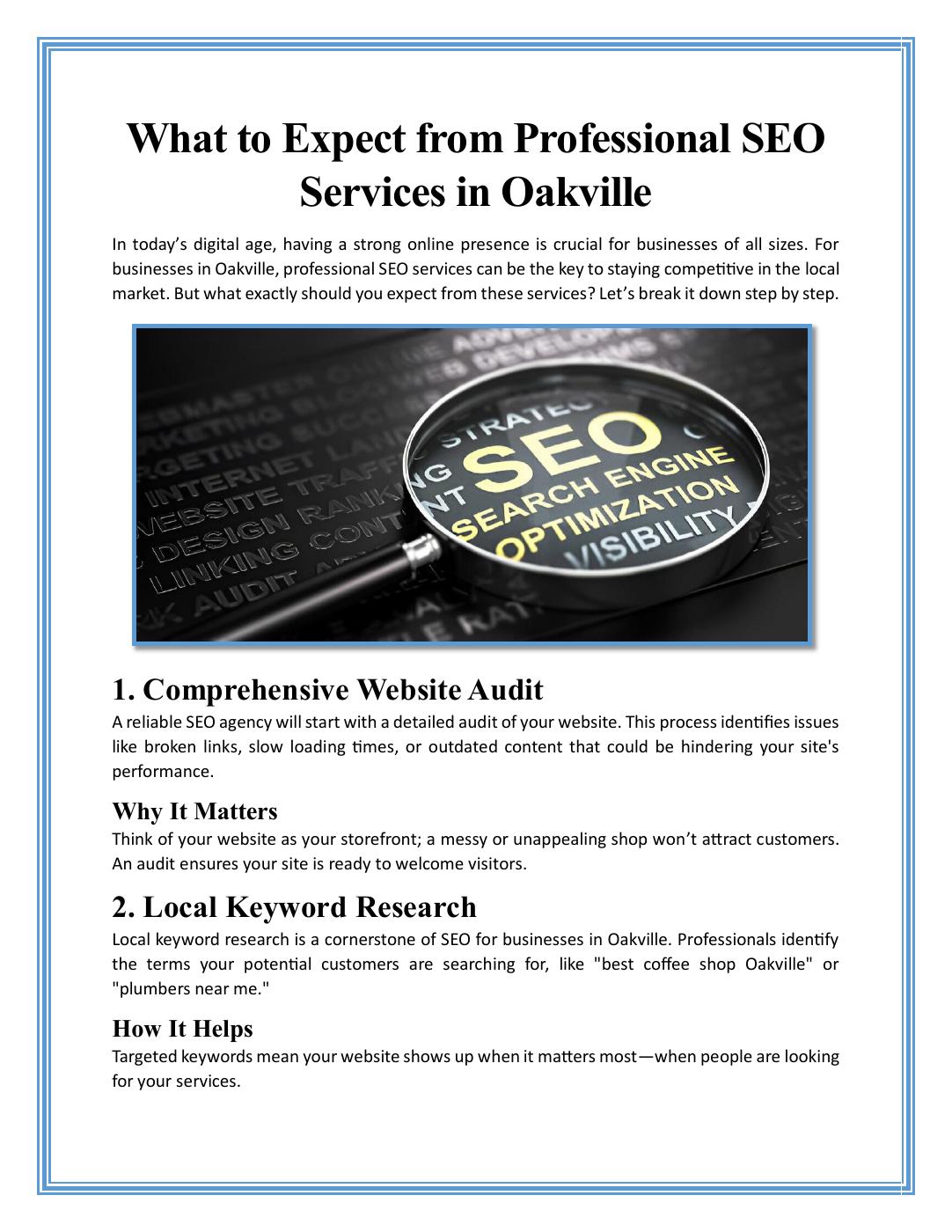 What to Expect from Professional SEO Services in Oakville