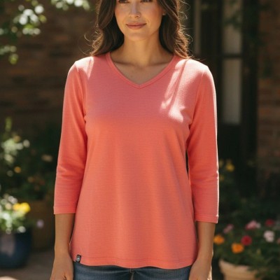 Lady's V-Neck Merino T-shirts 3/4 Sleeve Profile Picture